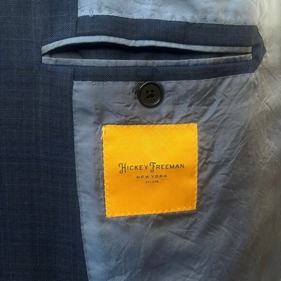 Hickey Freeman Jacket Sport Coat 46R Loro Piana Super 150 Blue Checker 2 Button - Picture 15 of 16